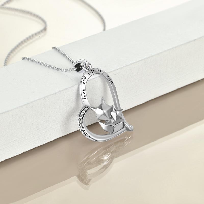 Sterling Silver Fox Heart Pendant Necklace For Women