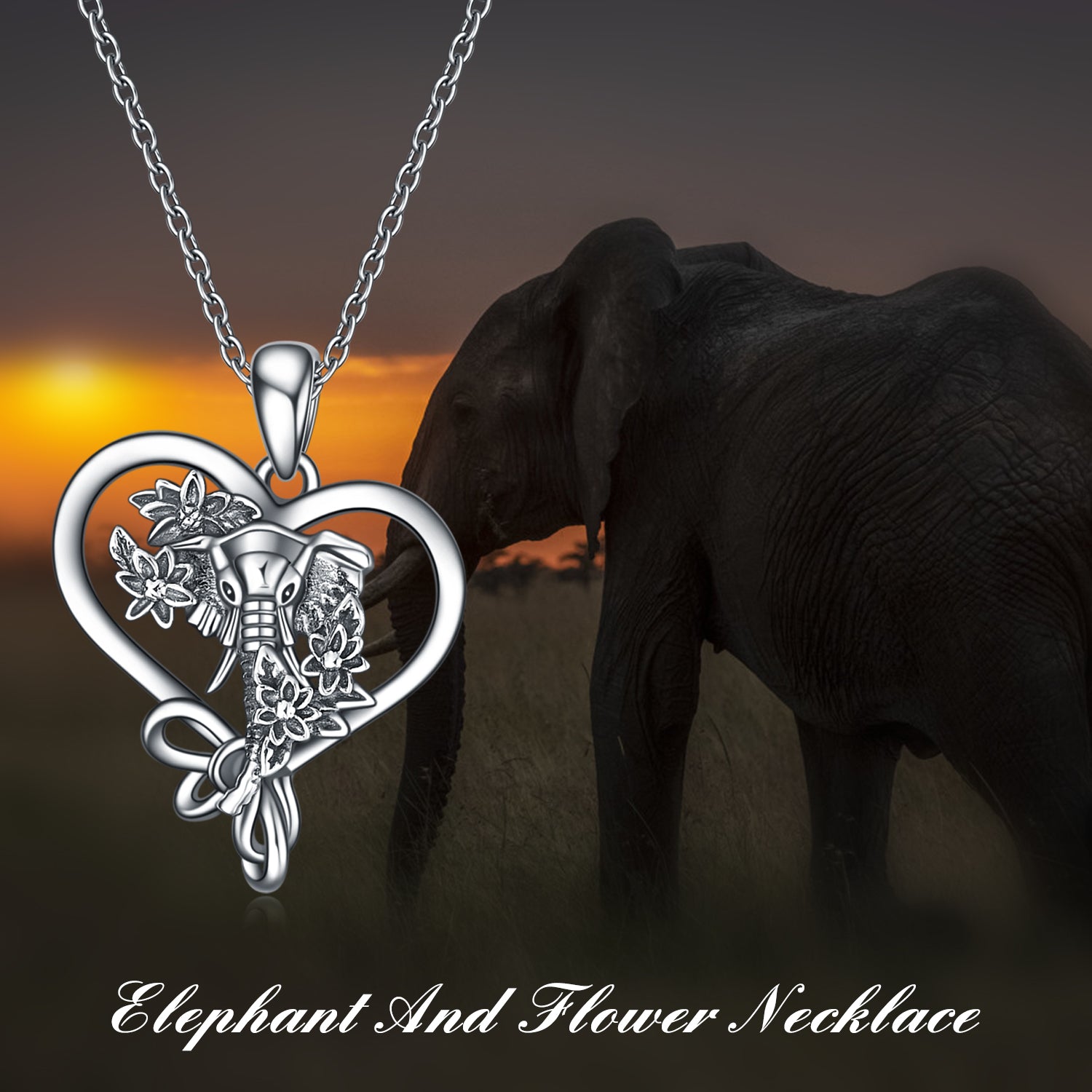 Elephant Necklace Sterling Silver Elephant Heart Pendant Necklace Jewelry Birthday Gifts For Women - Minihomy