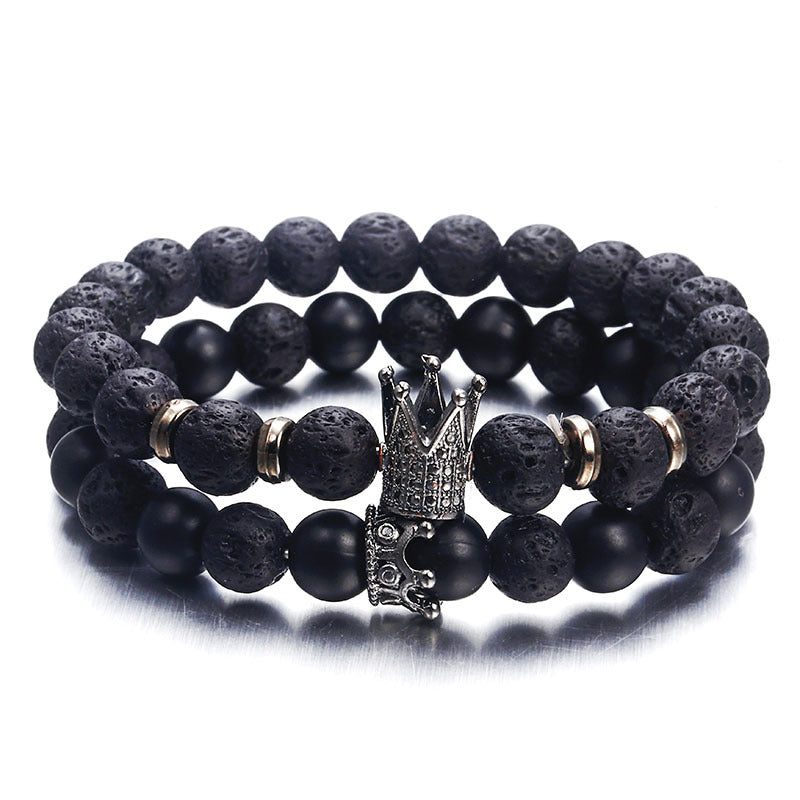 Fashion Lava Natural Stone Beads Bracelet For Women Men Man Crystal Crown Hand Bracelets Jewelry Mens Accessories - Minihomy