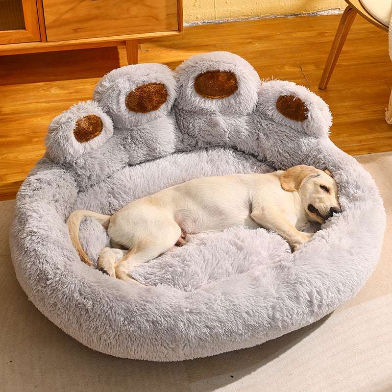 Cozy Bear Paw Pet Bed - Long Plush Round Cat and Dog Mat for Deep, Warm Sleep - Minihomy