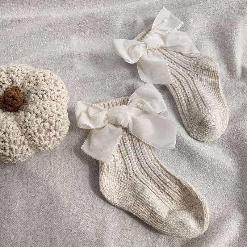 Baby Bowknot Woolen Pure Color Tube Socks - Minihomy