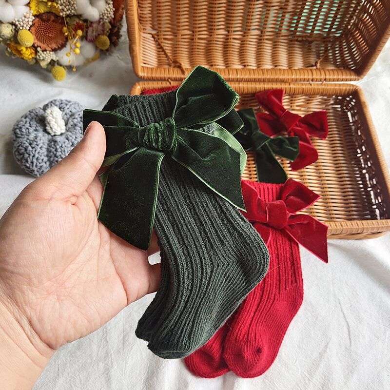 Baby Bowknot Woolen Pure Color Tube Socks - Minihomy