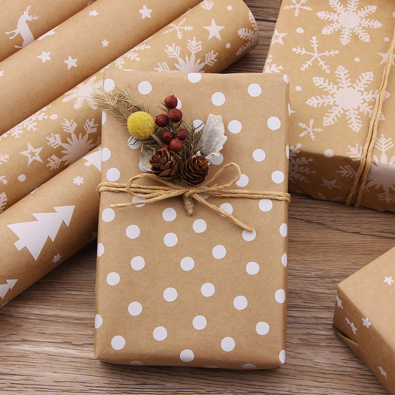 Kraft Paper Retro Christmas Tree Snowflake Gift Wrapping Paper - Minihomy