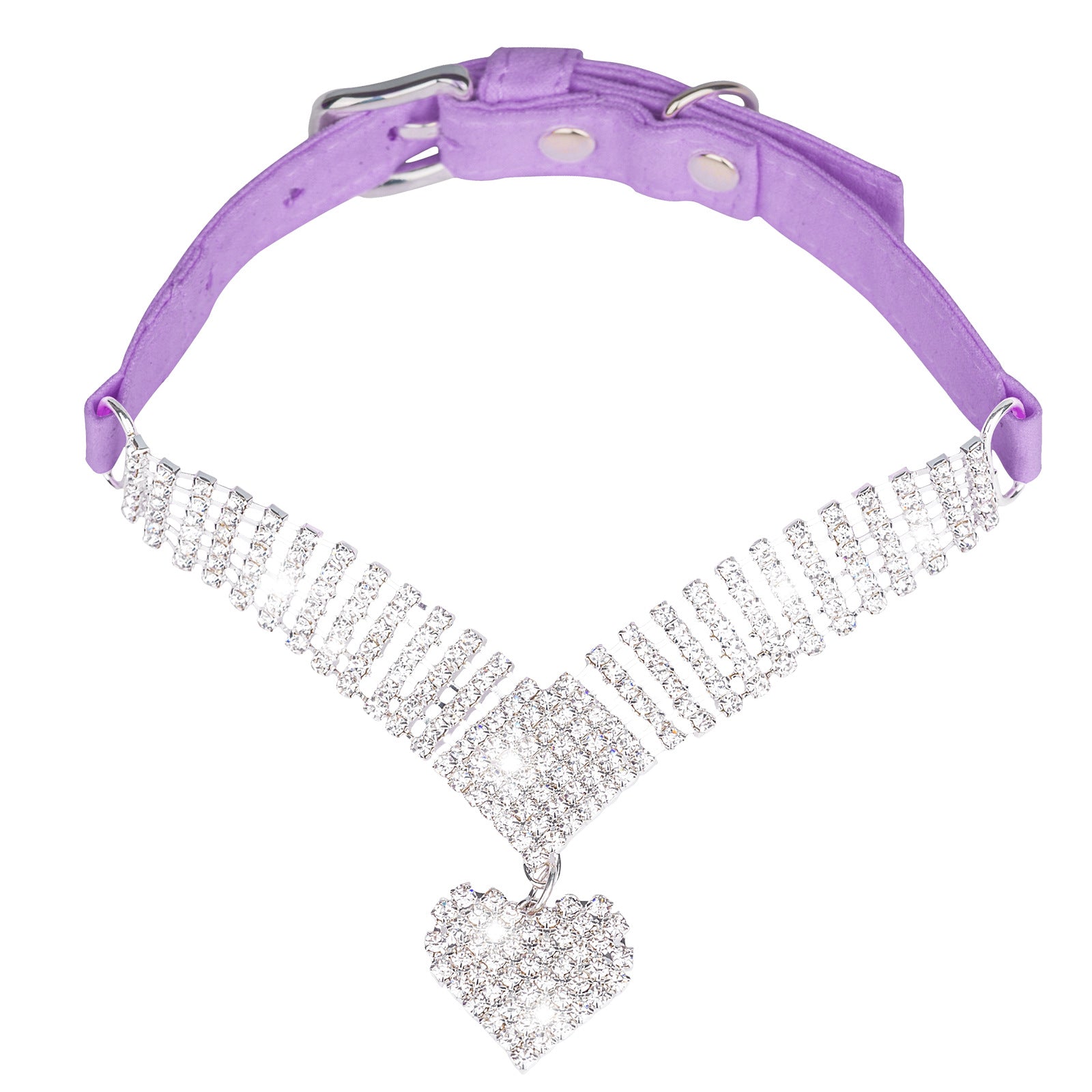 Shiny Rhinestone Pet Suede Soft Love Love Diamond Cat Collar - Minihomy