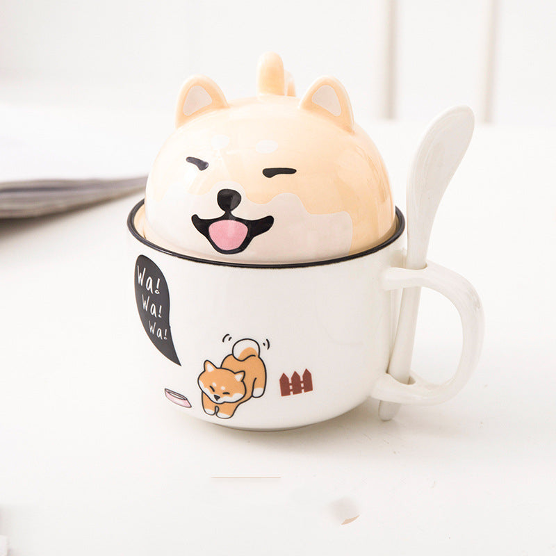 Cartoon Office Ceramic Mug With Lid Spoon - Minihomy