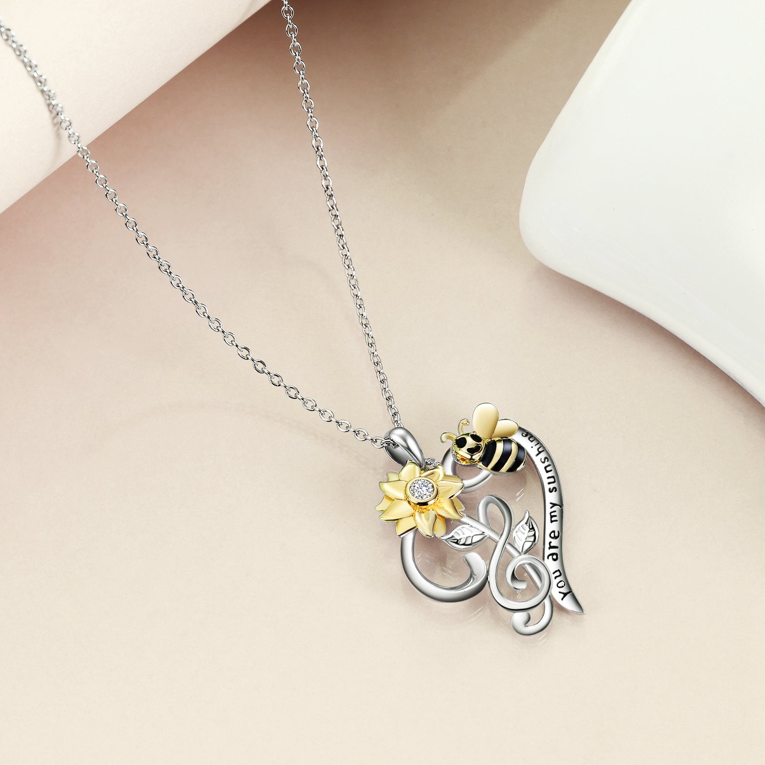 Bee Necklace Sterling Silver Sunflower Necklace You Are My Sunshine Sunflower Flower Pendant Jewelry for Women (gold) - Minihomy