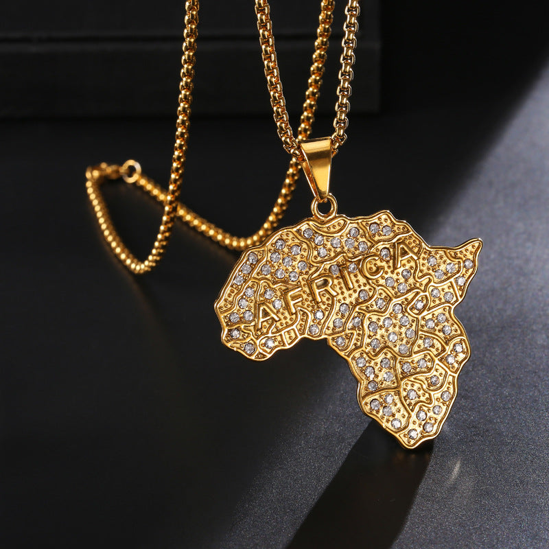 Necklace With Diamonds Africa Map Pendant - Minihomy