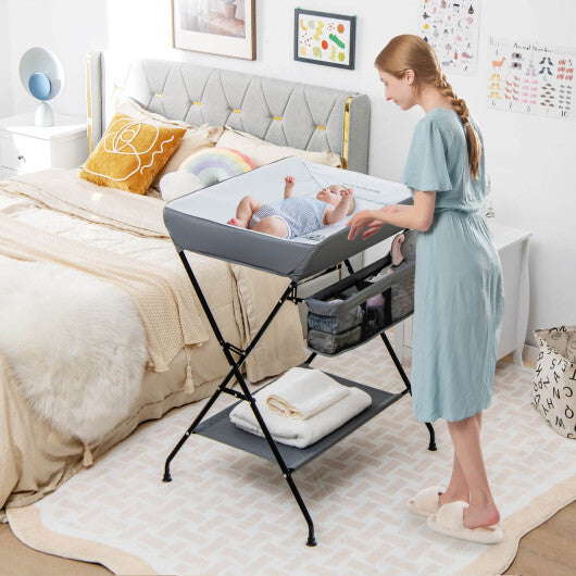 Baby Storage Folding Diaper Changing Table-Gray - Color: Gray - Minihomy