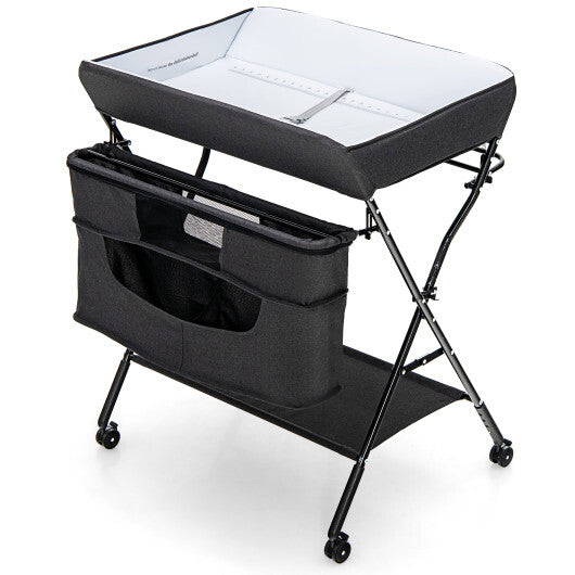 Portable Adjustable Height Newborn Nursery Organizer with Wheel-Black - Color: Black - Minihomy