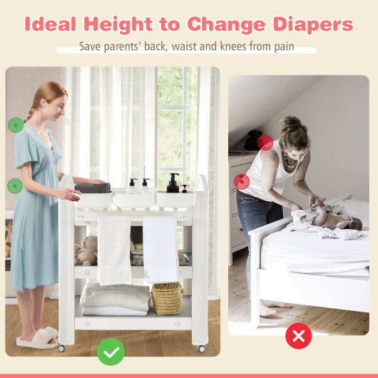 Mobile Diaper Changing Station with Storage Shelves and Boxes-Beige - Color: Beige - Minihomy