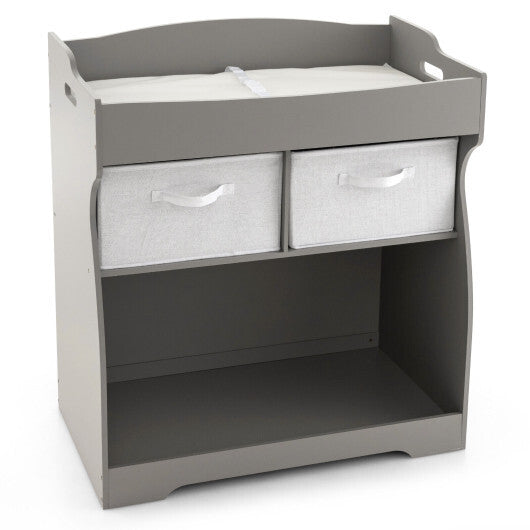 Baby Changing Table with 2 Drawers and Large Storage Bin-Gray - Color: Gray - Minihomy