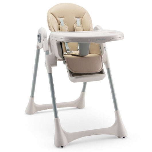 Baby Folding High Chair Dining Chair with Adjustable Height and Footrest-Beige - Color: Beige - Minihomy