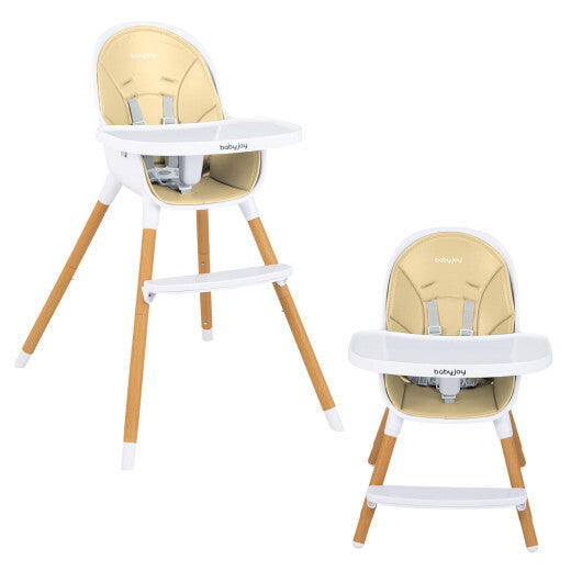 4-in-1 Convertible Baby High Chair Infant Feeding Chair with Adjustable Tray-Beige - Color: Beige - Minihomy