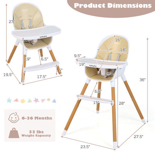 4-in-1 Convertible Baby High Chair Infant Feeding Chair with Adjustable Tray-Beige - Color: Beige - Minihomy