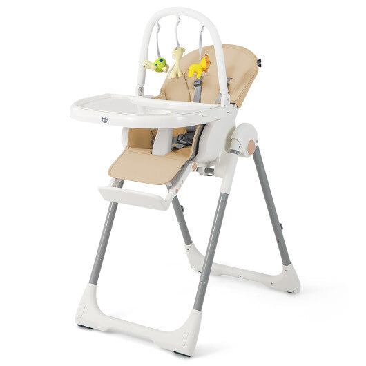 4-in-1 Foldable Baby High Chair with 7 Adjustable Heights and Free Toys Bar-Yellow - Color: Yellow - Minihomy