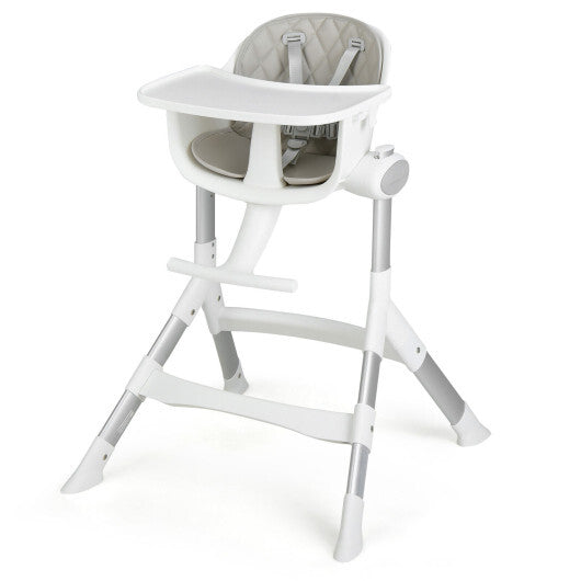 4-in-1 Convertible Baby High Chair with Aluminum Frame-Gray - Color: Gray - Minihomy