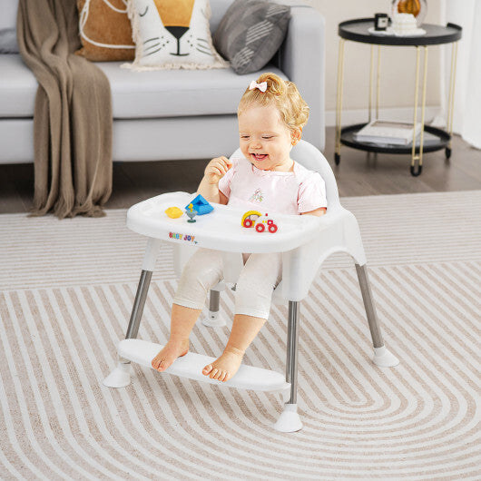 4-in-1 Convertible Baby High Chair with Removable Double Tray-White - Color: White - Minihomy