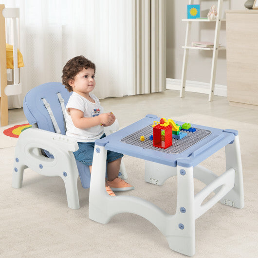 6-in-1 Baby High Chair with Removable Double Tray-Blue - Color: Blue - Minihomy