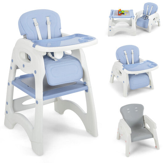 6-in-1 Baby High Chair with Removable Double Tray-Blue - Color: Blue - Minihomy