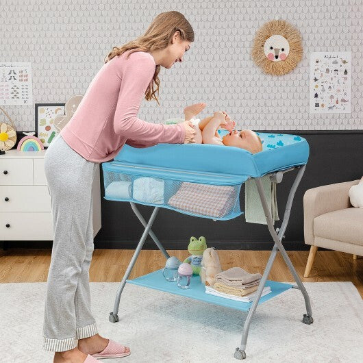 Baby Changing Table with Safety Belt and 4-side Defence-Blue - Color: Blue - Minihomy