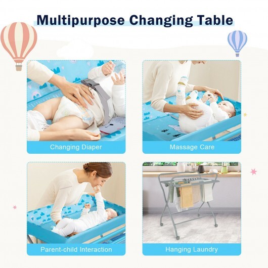 Baby Changing Table with Safety Belt and 4-side Defence-Blue - Color: Blue - Minihomy