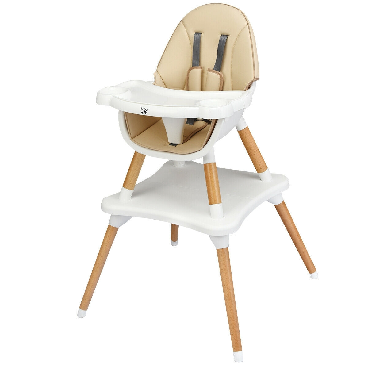 5-in-1 Baby Wooden Convertible High Chair -Khaki - Color: Beige - Minihomy