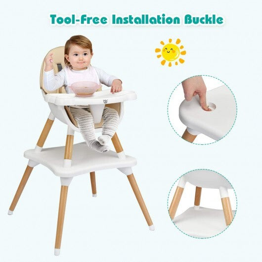 5-in-1 Baby Wooden Convertible High Chair -Khaki - Color: Beige - Minihomy