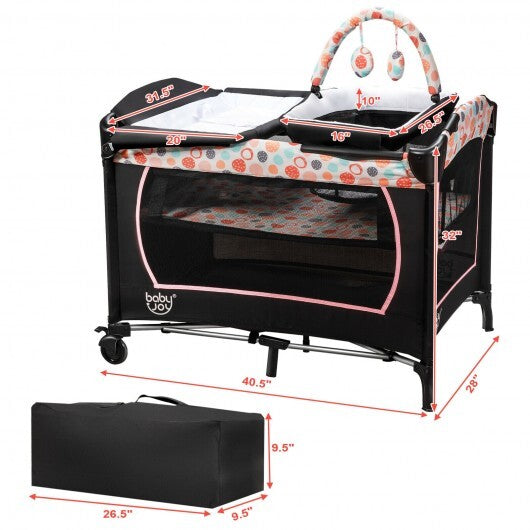 4-in-1 Convertible Portable Baby Playard with Changing Station-Pink - Color: Pink - Minihomy