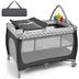 3-in-1 Portable Baby Playard with Zippered Door and Toy Bar-Gray - Color: Gray - Minihomy