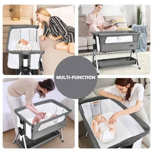 Adjustable Baby Bedside Crib with Large Storage-Dark Gray - Color: Dark Gray - Minihomy