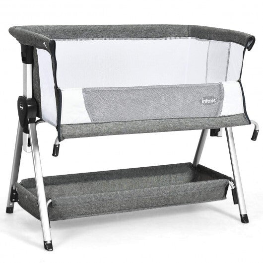 Adjustable Baby Bedside Crib with Large Storage-Dark Gray - Color: Dark Gray - Minihomy