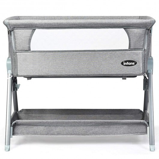 Adjustable Baby Bedside Crib with Large Storage-Gray - Color: Gray - Minihomy