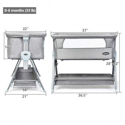 Adjustable Baby Bedside Crib with Large Storage-Gray - Color: Gray - Minihomy