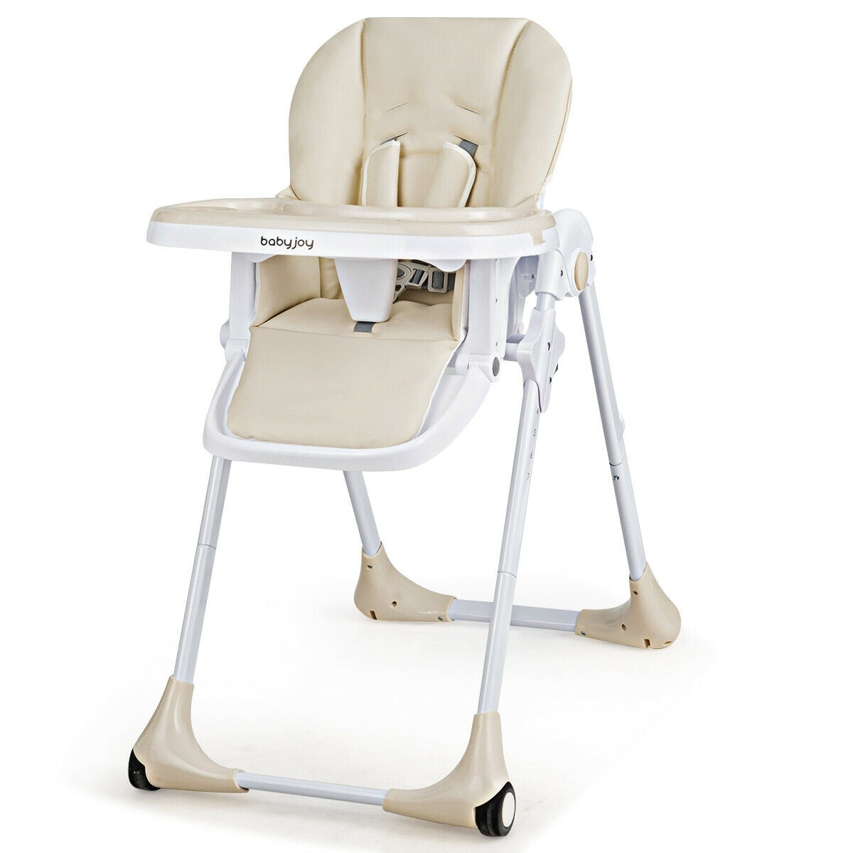 Baby Convertible High Chair with Wheels-Beige - Color: Beige - Minihomy