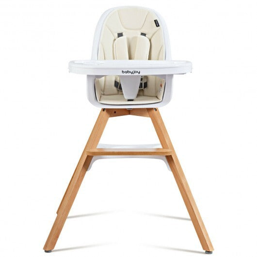 3-in-1 Convertible Wooden Baby High Chair-Beige - Color: Beige - Minihomy