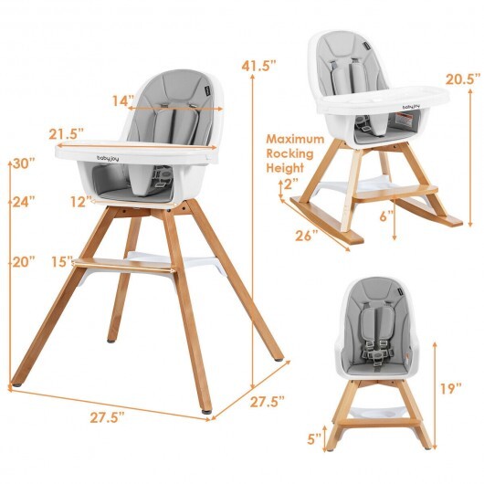 3-in-1 Convertible Wooden Baby High Chair-Beige - Color: Beige - Minihomy