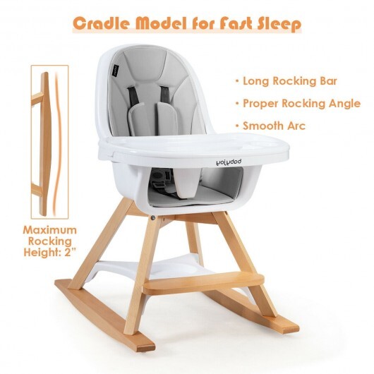 3-in-1 Convertible Wooden Baby High Chair-Beige - Color: Beige - Minihomy