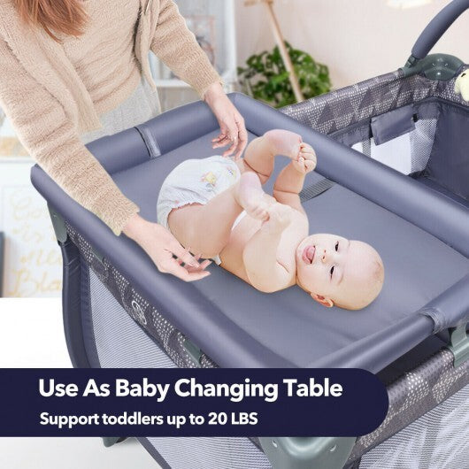 Portable Foldable Baby Playard Nursery Center with Changing Station-Gray - Color: Gray - Minihomy