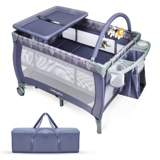 Portable Foldable Baby Playard Nursery Center with Changing Station-Gray - Color: Gray - Minihomy