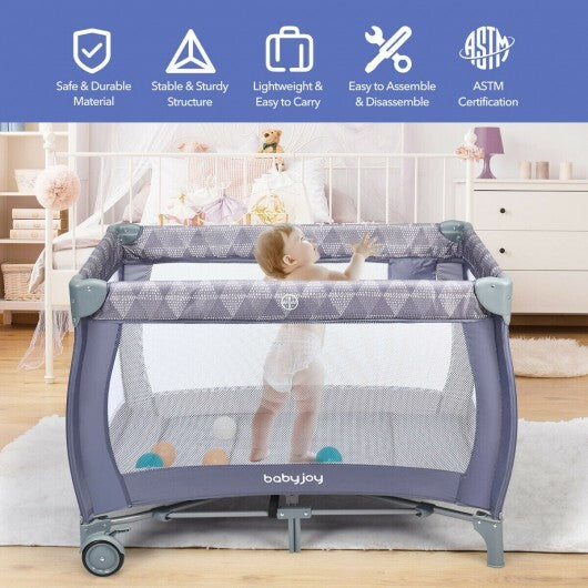 Portable Foldable Baby Playard Nursery Center with Changing Station-Gray - Color: Gray - Minihomy