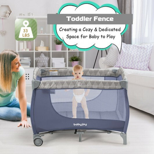 Foldable Safety  Baby Playard for Toddler Infant with Changing Station-Gray - Color: Gray - Minihomy