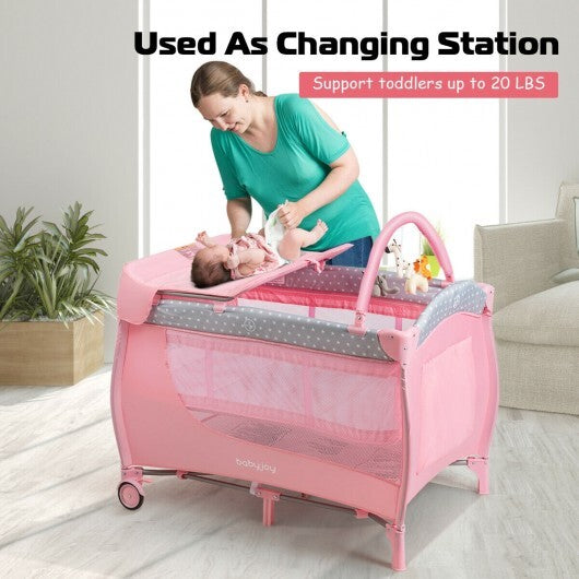 Foldable Safety  Baby Playard for Toddler Infant with Changing Station-Pink - Color: Pink - Minihomy