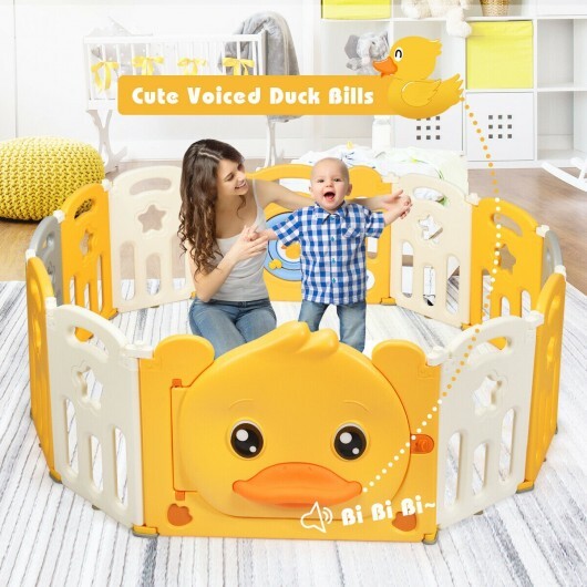 12-Panel Foldable Baby Playpen with Sound - Color: Yellow - Size: 12-Panel - Minihomy