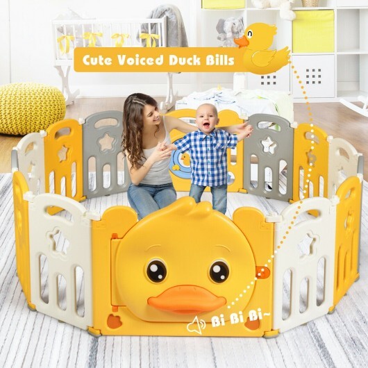 16-Panel Foldable Baby Playpen with Sound - Color: Yellow - Size: 16-Panel - Minihomy