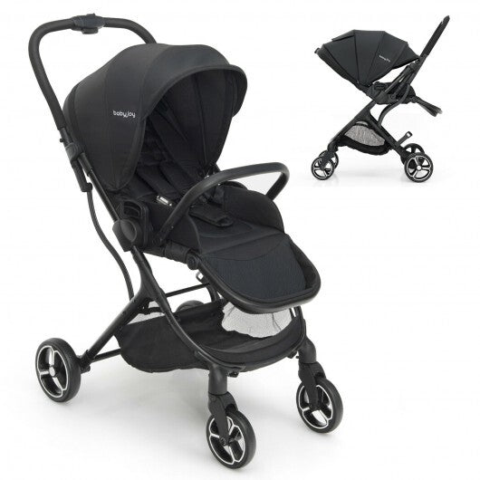 High Landscape Foldable Baby Stroller with Reversible Reclining Seat-Black - Color: Black - Minihomy