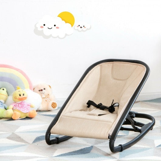 2-in-1 Adjustable Baby Bouncer and Rocker-Beige - Color: Beige - Minihomy