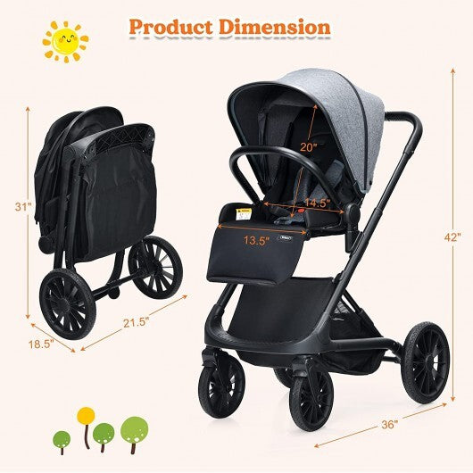 2-in-1 Convertible Baby Stroller with Oversized Storage Basket-Gray - Color: Gray - Minihomy