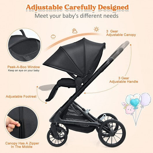 2-in-1 Convertible Baby Stroller with Oversized Storage Basket - Minihomy