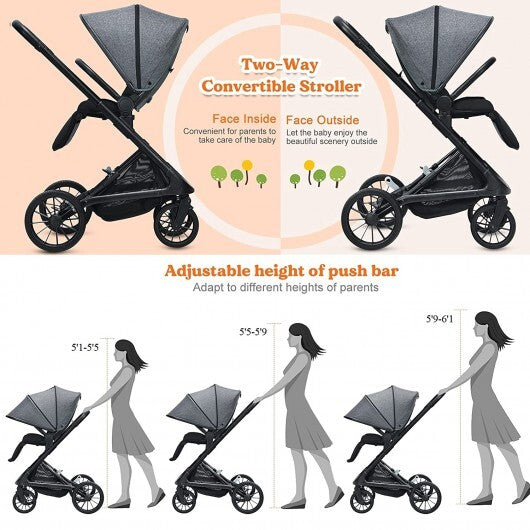 2-in-1 Convertible Baby Stroller with Oversized Storage Basket - Minihomy