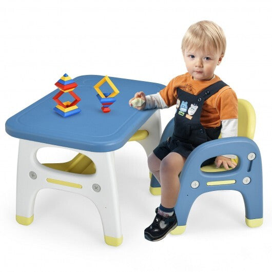 Kids Activity Table and Chair Set with Montessori Toys for Preschool and Kindergarten-Blue - Minihomy